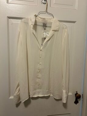 Worthington Cream Long-Sleeve Button-Up Dress Shirt